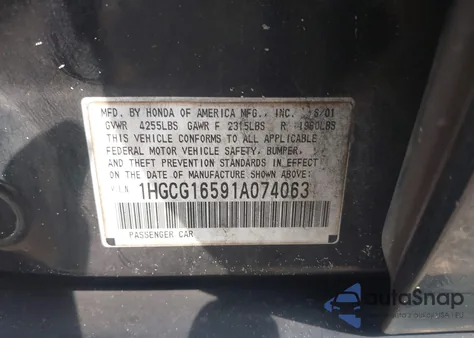 2001 Honda Accord 3.0 Ex z USA, uszkodzony, nr VIN 1HGCG16591A074063